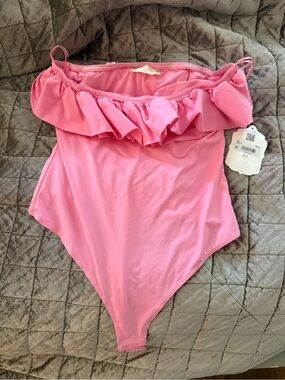 NWT Altar'd State Pink Off-Shoulder Ruffle One-Piece